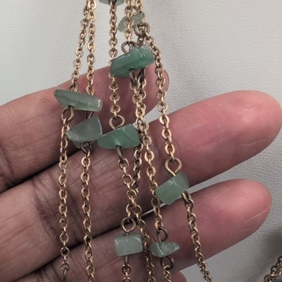 Gold and Jade Green Multi-Strand Necklace with Cascading Design - Picture 2 of 6